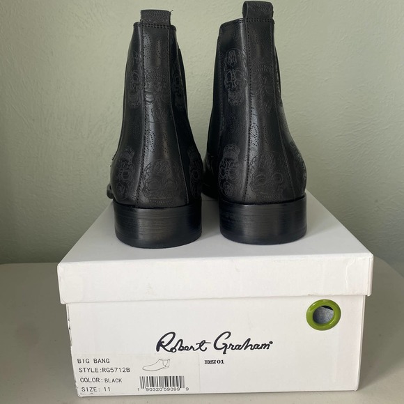 NEW in Box Robert Graham Big Bang Skull Embossed Chelsea Boot Black Mens Sz 11 - Picture 4 of 13